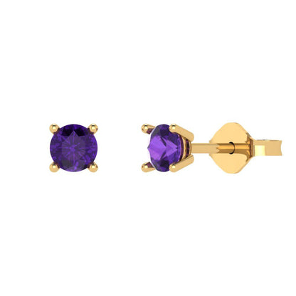 0.5 ctw Amethyst Studs Earrings | 4.0mm Round Cut White Gold Push Back | February Birthstone