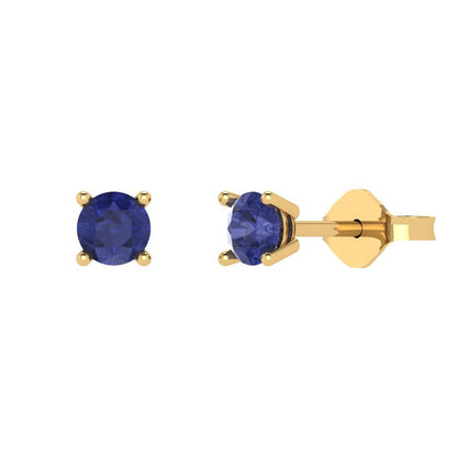 0.5cttw Round Cut Simulated Tanzanite Gold-Plated 925 Silver Push Back Stud Earrings