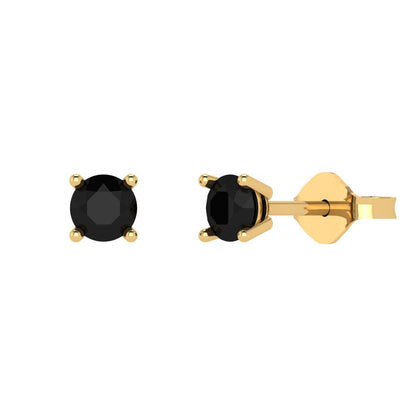 0.5 ctw Onyx Studs Earrings | 4.0mm Round Cut White Gold Push Back | July Birthstone