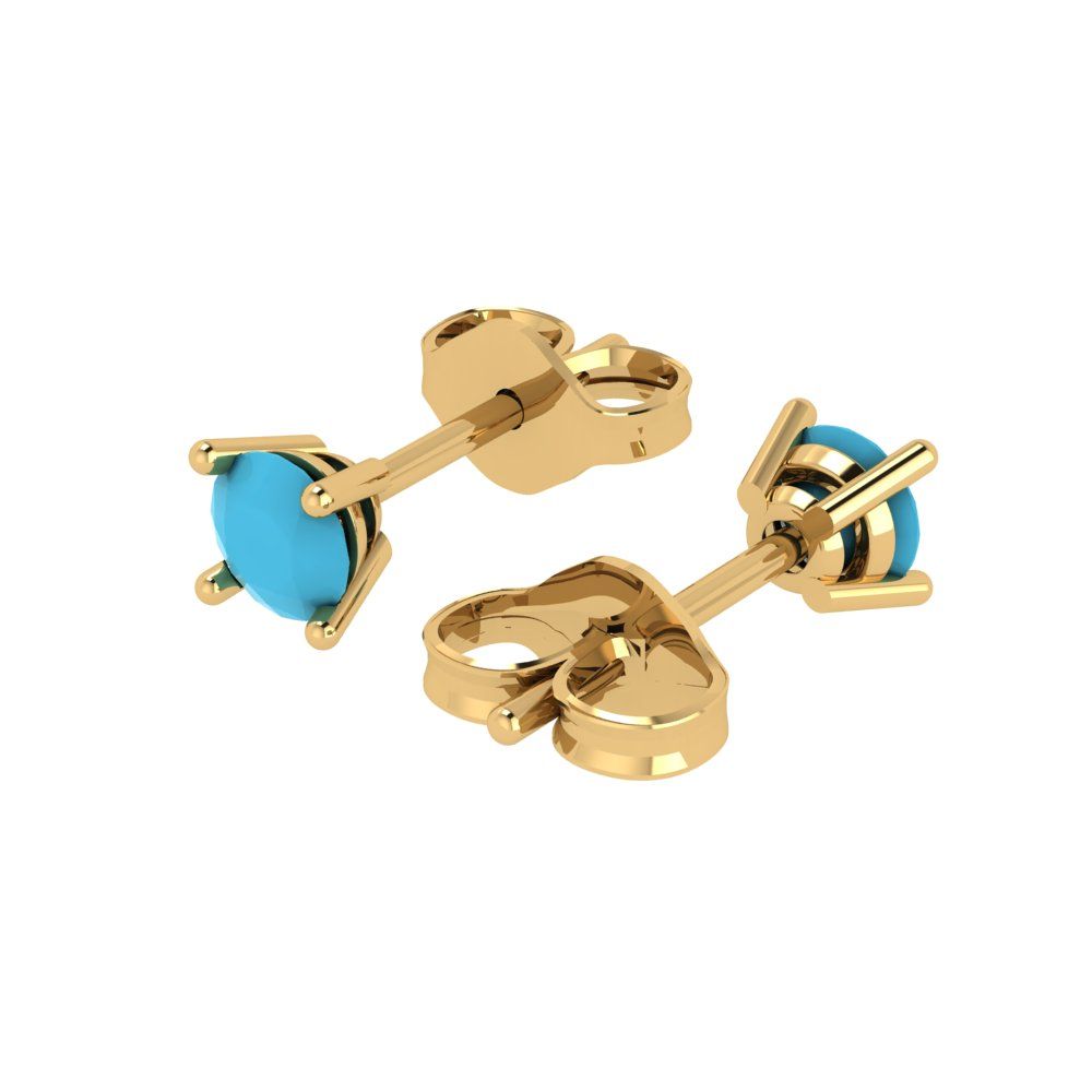 0.5 ctw Turquoise Studs Earrings | 4.0mm Round Cut White Gold Push Back | December Birthstone