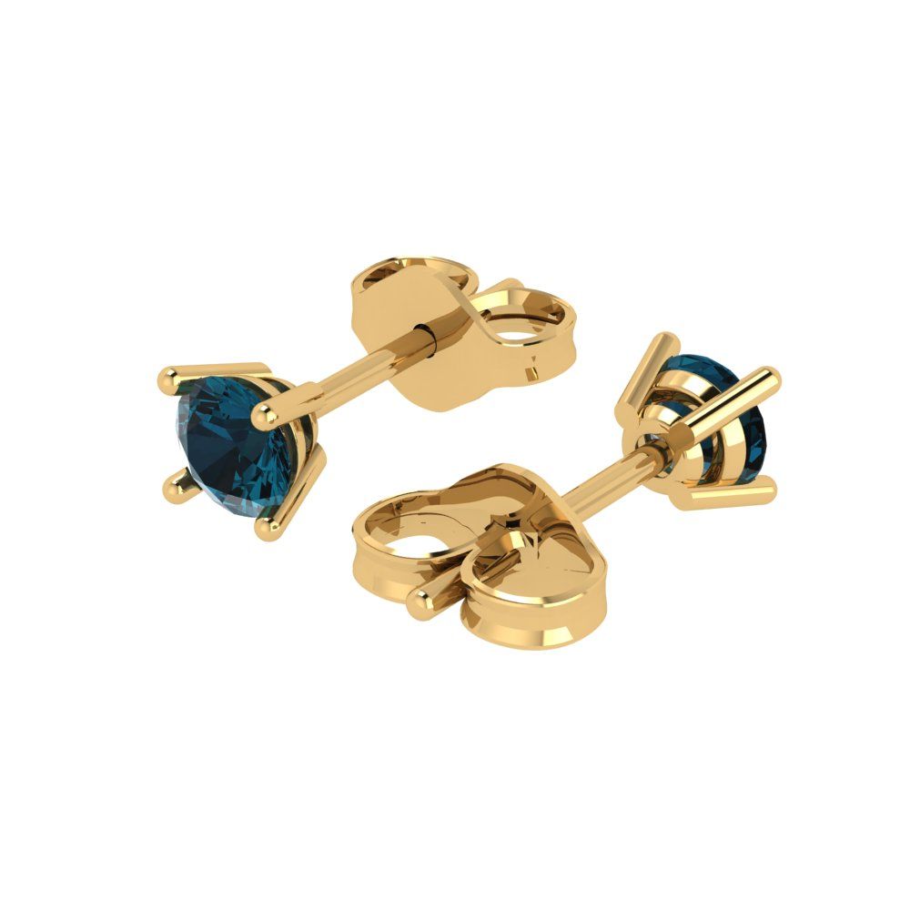 0.5cttw Round Cut Natural London Blue Topaz Gold-Plated 925 Silver Push Back Stud Earrings