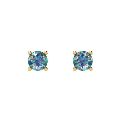 0.5 ctw Blue Moissanite Studs Earrings | 4.0mm Round Cut White Gold Push Back | April Birthstone