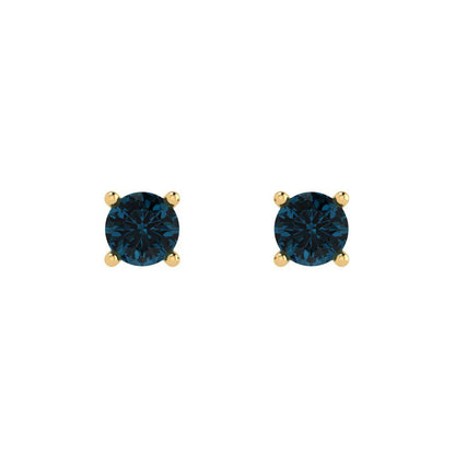 0.5cttw Round Cut Natural London Blue Topaz Gold-Plated 925 Silver Push Back Stud Earrings