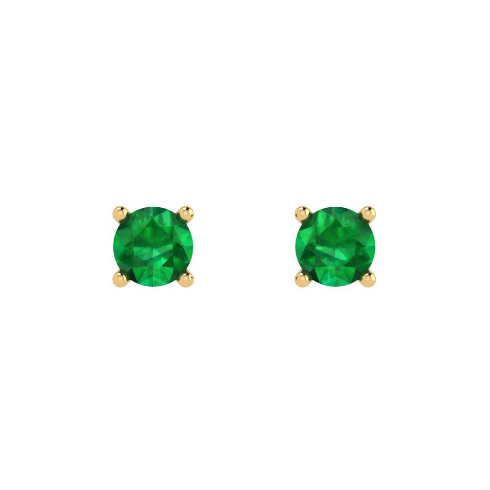 0.5 ctw Emerald Studs Earrings | 4.0mm Round Cut White Gold Push Back | May Birthstone