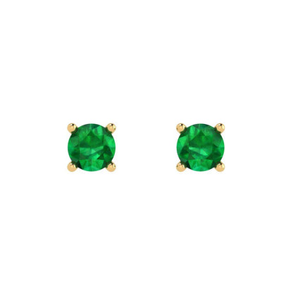 0.5 ctw Emerald Studs Earrings | 4.0mm Round Cut White Gold Push Back | May Birthstone