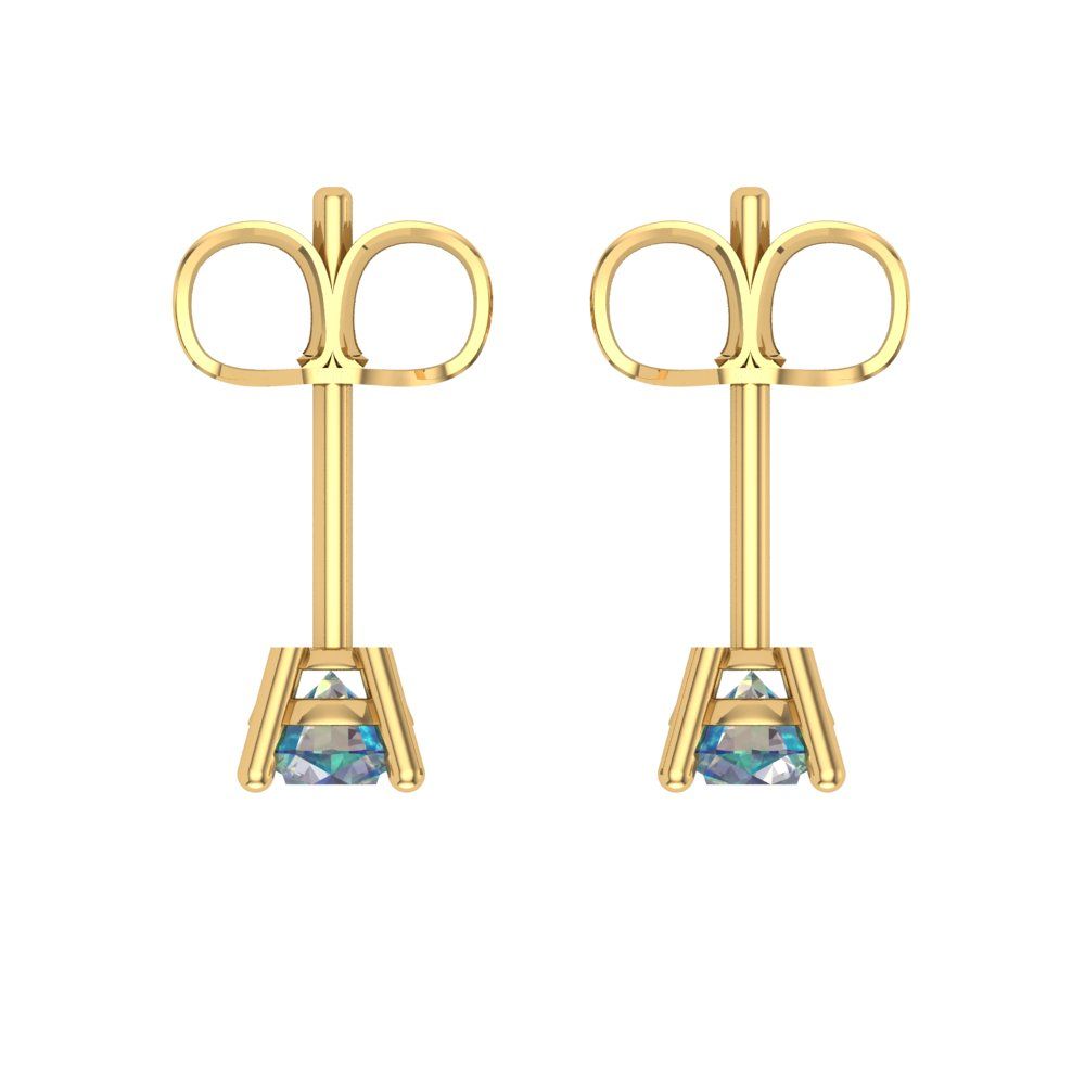 0.5 ctw Blue Moissanite Studs Earrings | 4.0mm Round Cut White Gold Push Back | April Birthstone