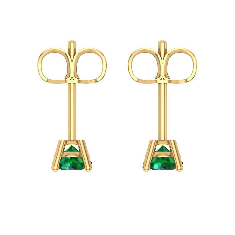 0.5 ctw Emerald Studs Earrings | 4.0mm Round Cut White Gold Push Back | May Birthstone