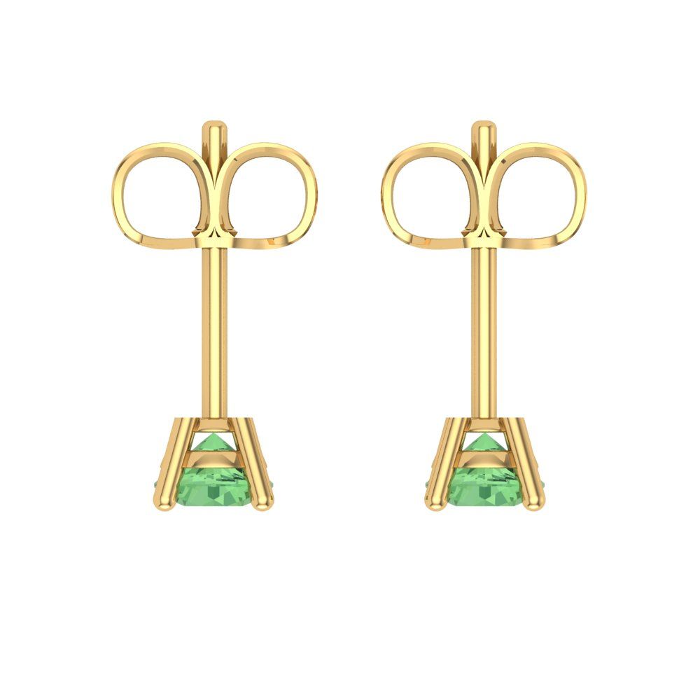 0.5 ctw Green Zirconia Studs Earrings | 4.0mm Round Cut White Gold Push Back | April Birthstone