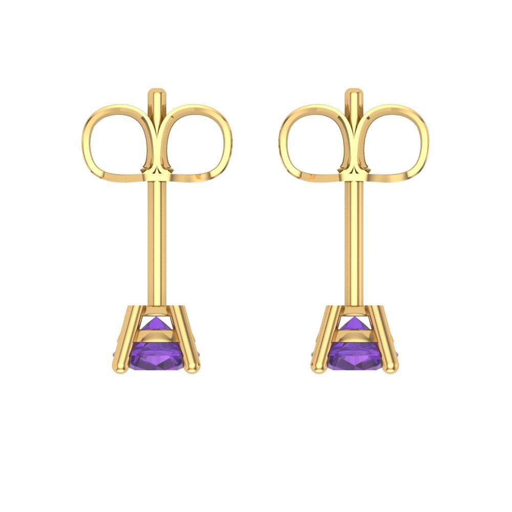 0.5cttw Round Cut Natural Amethyst Gold-Plated 925 Silver Push Back Stud Earrings