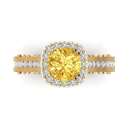 2.37 cttw Natural Citrine Hidden Halo Engagement Ring - Solid Yellow Gold (VVS1, Round Cut,7.5mm)