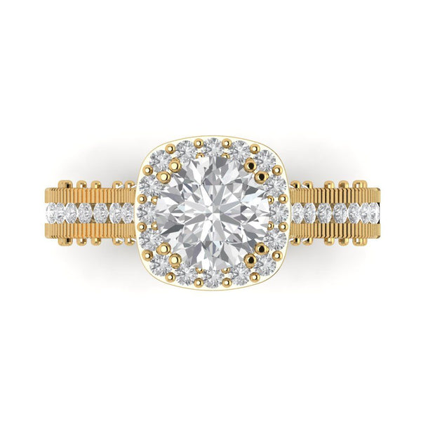 2.7 ct Brilliant Round Cut Clear Simulated Diamond Stone Yellow Gold Halo Solitaire with Accents Ring