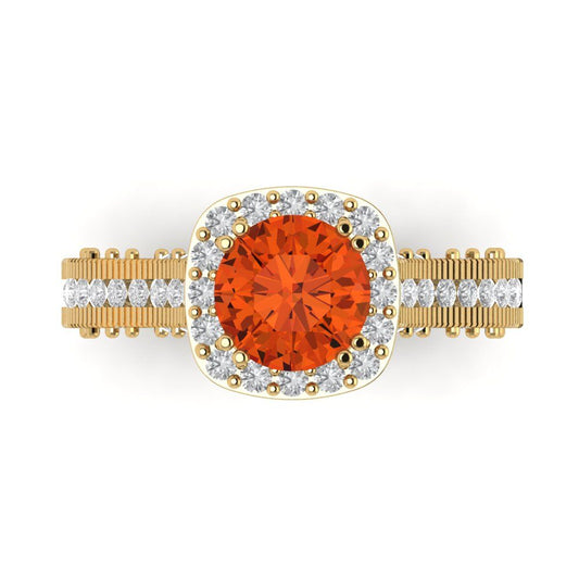 2.37 cttw Zirconia Simulated Red Diamond Hidden Halo Engagement Ring - Solid Yellow Gold (VVS1, Round Cut,7.5mm)
