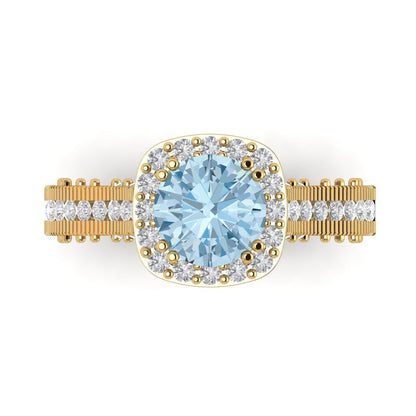 2.37 cttw Natural Swiss Blue Topaz Hidden Halo Engagement Ring - Solid Gold (Round Cut,7.5mm)