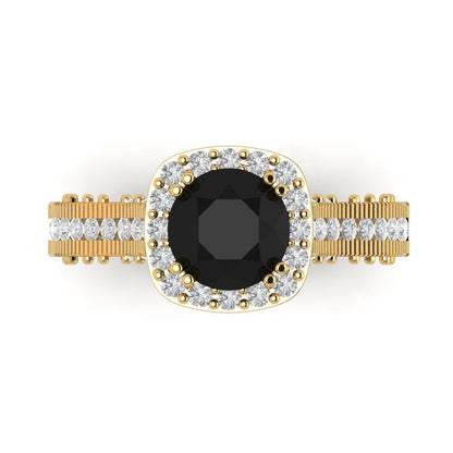 2.37 cttw Natural Onyx Hidden Halo Engagement Ring - Solid Gold (Round Cut,7.5mm)