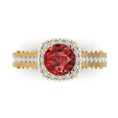 2.37 cttw Natural Garnet Hidden Halo Engagement Ring - Solid Gold (Round Cut,7.5mm)