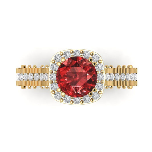 2.37 cttw Natural Garnet Hidden Halo Engagement Ring - Solid Yellow Gold (VVS1, Round Cut,7.5mm)