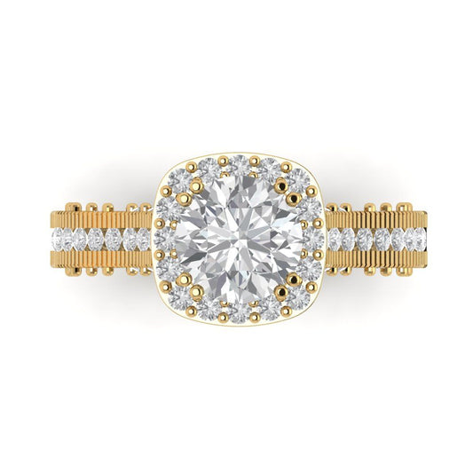 2.37 cttw Moissanite Hidden Halo Engagement Ring - Solid Yellow Gold (VVS1, Round Cut,7.5mm)