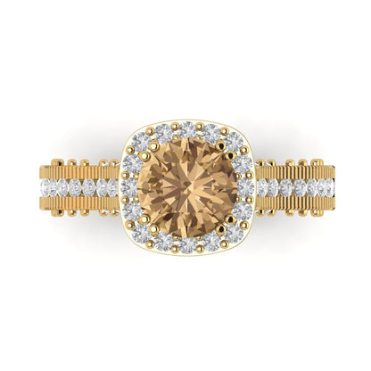 2.37 cttw Zirconia Simulated Champagne Diamond Hidden Halo Engagement Ring - Solid Gold (VVS1, Round Cut,7.5mm)