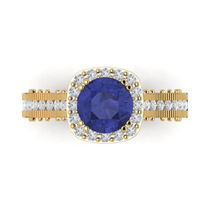 2.37 cttw Simulated Tanzanite Hidden Halo Engagement Ring - Solid Gold (Round Cut,7.5mm)