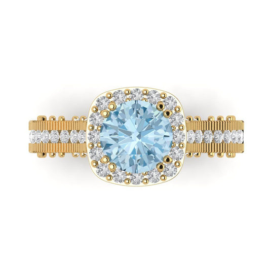 2.37 cttw Natural Aquamarine Hidden Halo Engagement Ring - Solid Yellow Gold (VVS1, Round Cut,7.5mm)