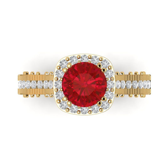 2.37 cttw Simulated Pink Tourmaline Hidden Halo Engagement Ring - Solid Yellow Gold (VVS1, Round Cut,7.5mm)