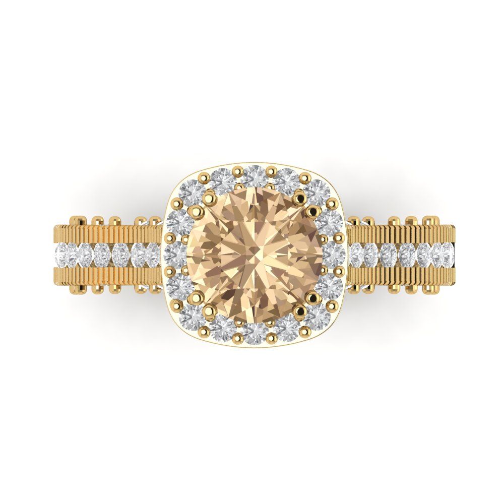 2.37 cttw Yellow Moissanite Hidden Halo Engagement Ring - Solid Gold (Round Cut,7.5mm)