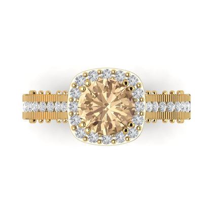 2.37 cttw Yellow Moissanite Hidden Halo Engagement Ring - Solid Gold (Round Cut,7.5mm)