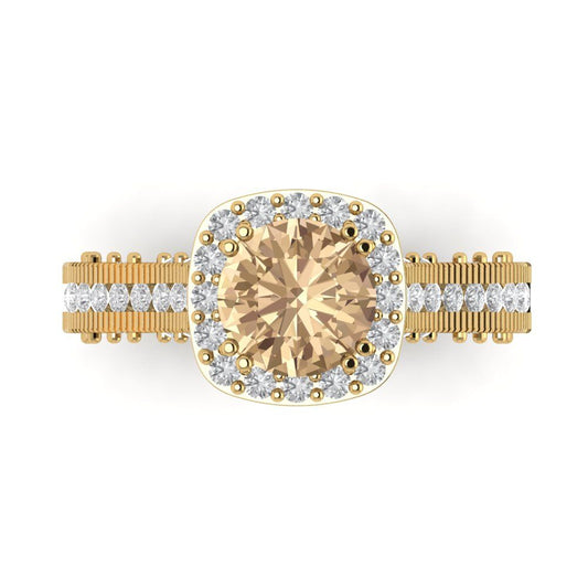2.37 cttw Yellow Moissanite Hidden Halo Engagement Ring - Solid Yellow Gold (VVS1, Round Cut,7.5mm)