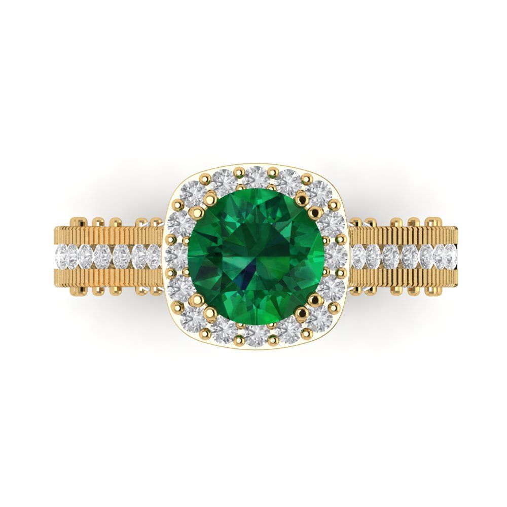 2.37 cttw Simulated Emerald Hidden Halo Engagement Ring - Solid Gold (Round Cut,7.5mm)
