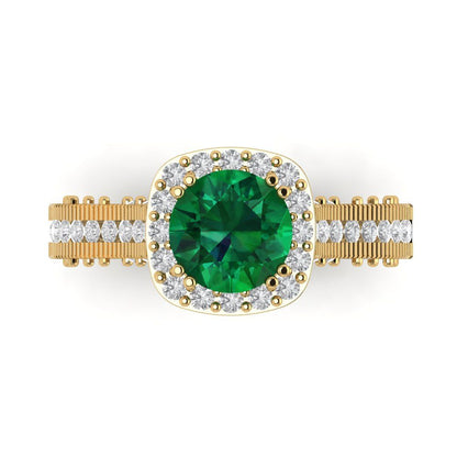 2.37 cttw Simulated Emerald Hidden Halo Engagement Ring - Solid Gold (Round Cut,7.5mm)