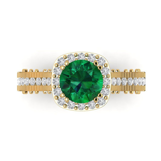 2.37 cttw Simulated Emerald Hidden Halo Engagement Ring - Solid Yellow Gold (VVS1, Round Cut,7.5mm)