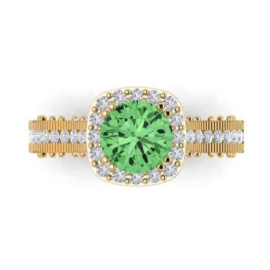 2.37 cttw Zirconia Simulated Green Diamond Hidden Halo Engagement Ring - Solid Yellow Gold (VVS1, Round Cut,7.5mm)