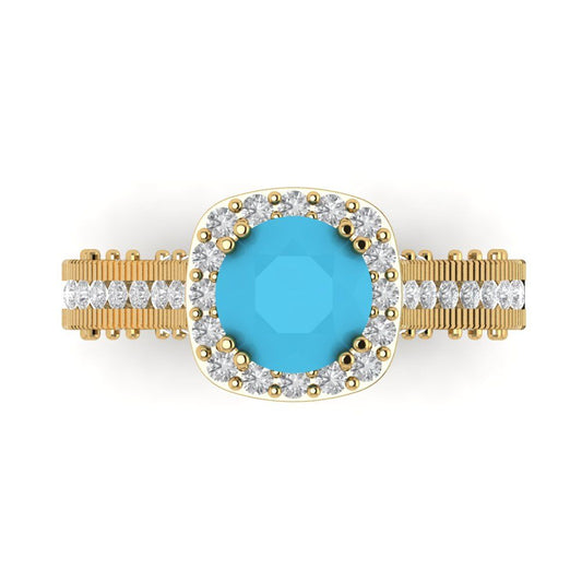 2.37 cttw Simulated Turquoise Hidden Halo Engagement Ring - Solid Yellow Gold (VVS1, Round Cut,7.5mm)