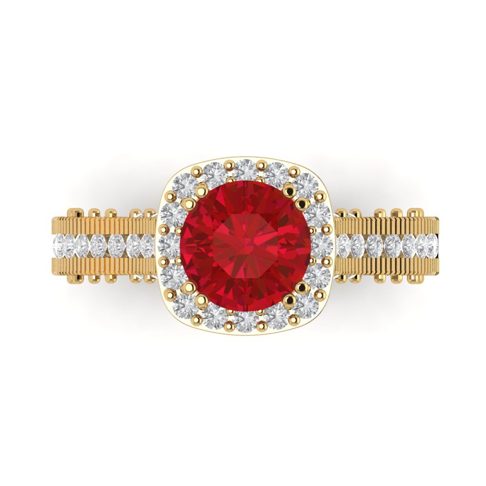 2.37 cttw Simulated Ruby Hidden Halo Engagement Ring - Solid Gold (Round Cut,7.5mm)