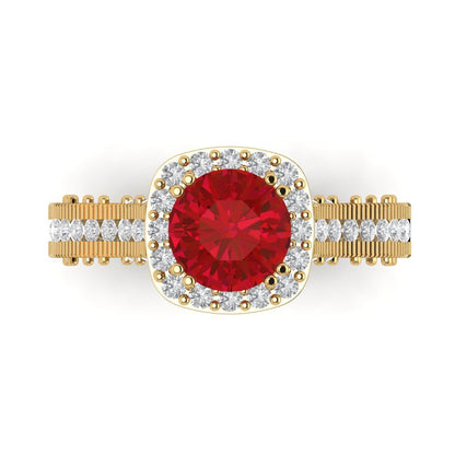 2.37 cttw Simulated Ruby Hidden Halo Engagement Ring - Solid Gold (Round Cut,7.5mm)