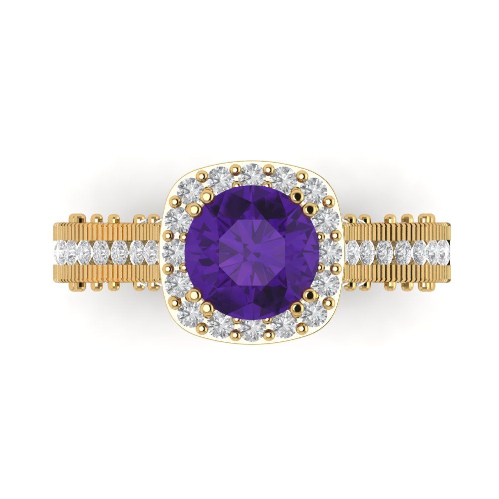 2.37 cttw Natural Amethyst Hidden Halo Engagement Ring - Solid Gold (Round Cut,7.5mm)