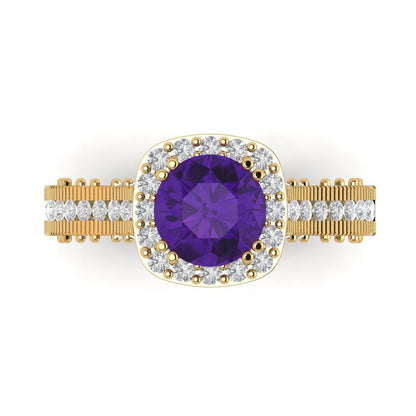 2.37 cttw Natural Amethyst Hidden Halo Engagement Ring - Solid Gold (Round Cut,7.5mm)