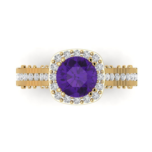 2.37 cttw Natural Amethyst Hidden Halo Engagement Ring - Solid Yellow Gold (VVS1, Round Cut,7.5mm)