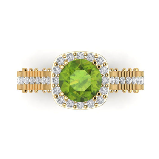 2.37 cttw Natural Peridot Hidden Halo Engagement Ring - Solid Yellow Gold (VVS1, Round Cut,7.5mm)