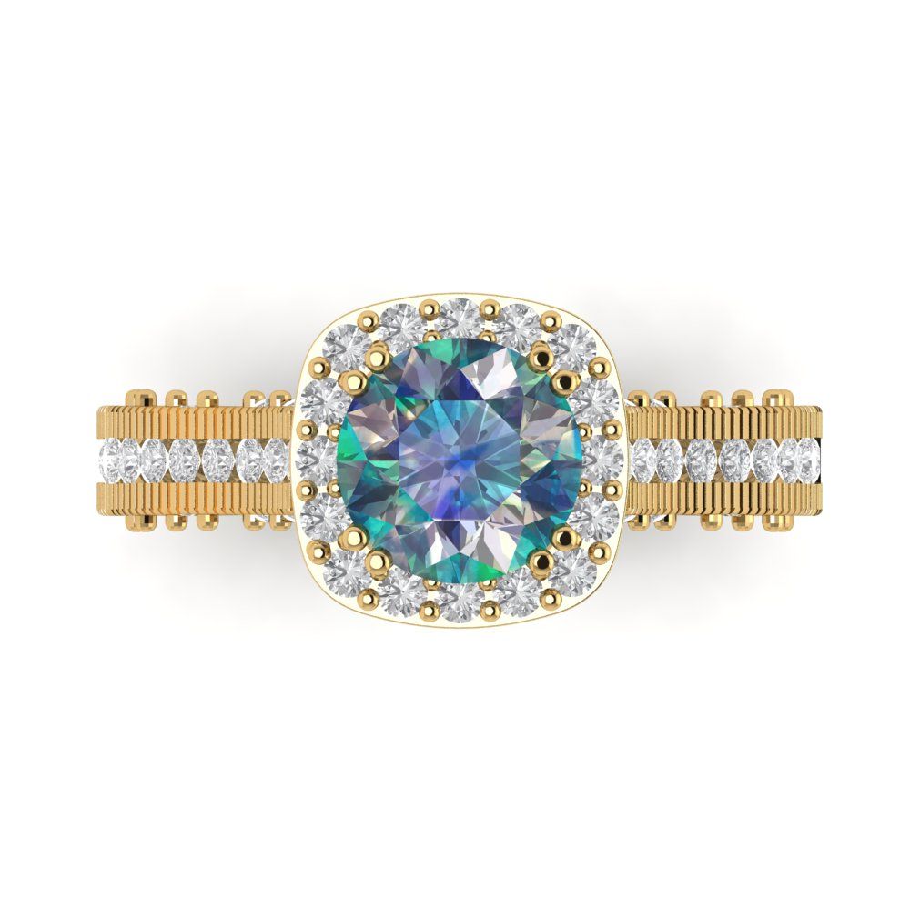 2.37 cttw Blue Moissanite Hidden Halo Engagement Ring - Solid Gold (Round Cut,7.5mm)