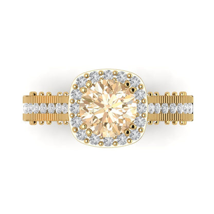 2.37 cttw Natural Morganite Hidden Halo Engagement Ring - Solid Gold (Round Cut,7.5mm)