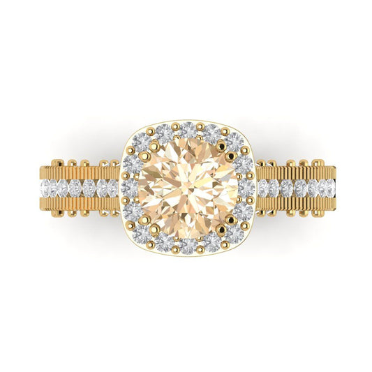 2.37 cttw Natural Morganite Hidden Halo Engagement Ring - Solid Yellow Gold (VVS1, Round Cut,7.5mm)