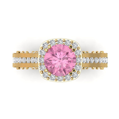 2.37 cttw Zirconia Simulated Pink Diamond Hidden Halo Engagement Ring - Solid Gold (VVS1, Round Cut,7.5mm)
