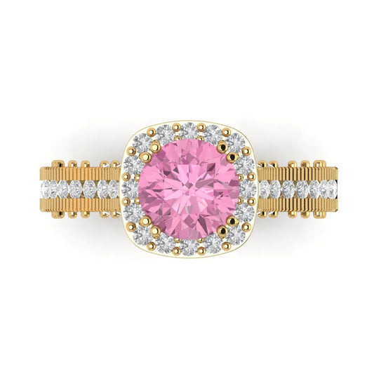 2.37 cttw Zirconia Simulated Pink Diamond Hidden Halo Engagement Ring - Solid Yellow Gold (VVS1, Round Cut,7.5mm)