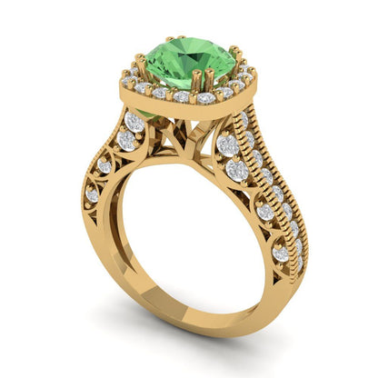 2.37 cttw Zirconia Simulated Green Diamond Hidden Halo Engagement Ring - Solid Gold (VVS1, Round Cut,7.5mm)