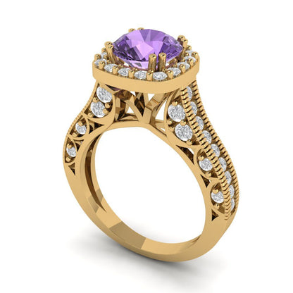 2.37 cttw Simulated Alexandrite Hidden Halo Engagement Ring - Solid Gold (Round Cut,7.5mm)