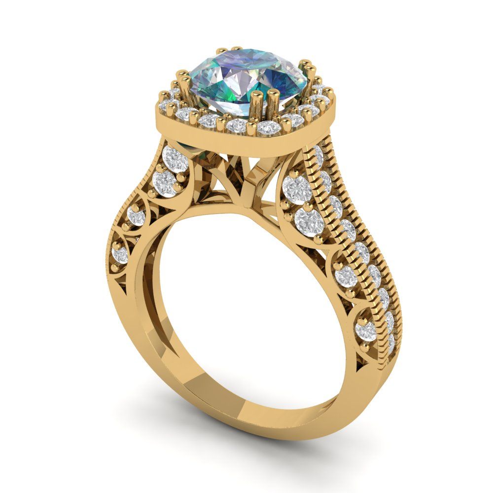 2.37 cttw Blue Moissanite Hidden Halo Engagement Ring - Solid Gold (Round Cut,7.5mm)