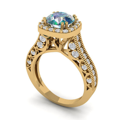 2.37 cttw Blue Moissanite Hidden Halo Engagement Ring - Solid Gold (Round Cut,7.5mm)