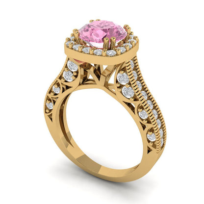 2.37 cttw Zirconia Simulated Pink Diamond Hidden Halo Engagement Ring - Solid Gold (VVS1, Round Cut,7.5mm)
