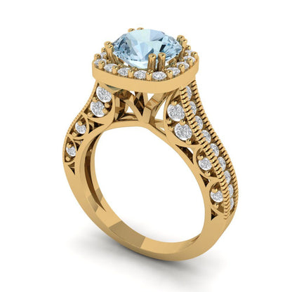 2.37 cttw Natural Sky Blue Topaz Hidden Halo Engagement Ring - Solid Gold (Round Cut,7.5mm)